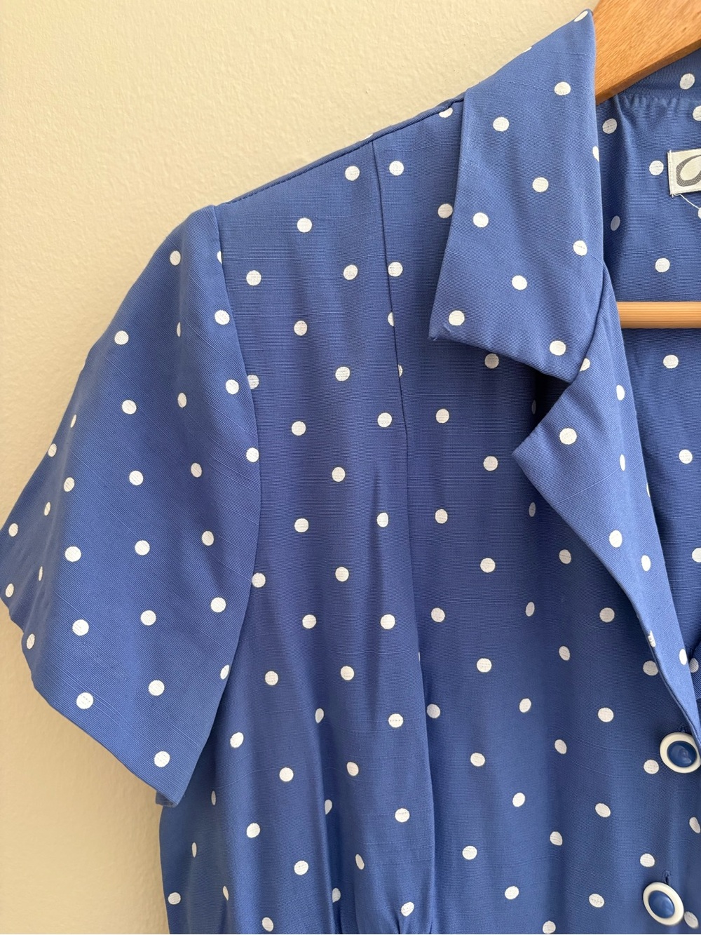 Vintage dressbarn Blue Polka Dot Short Sleeve Button-Front Top